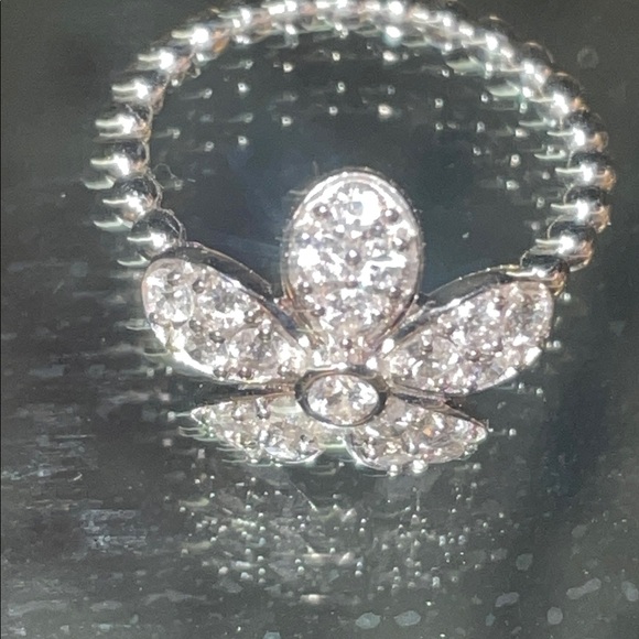 Fine Silver & Rhodium - Floral White Lab Diamond Ring 1.00 ctwG-HVS